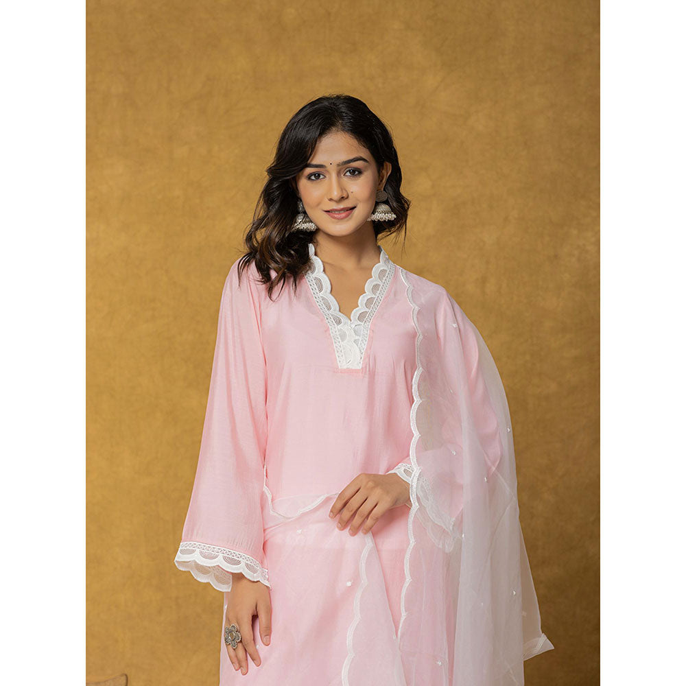 Yufta Peach Silk Cotton Lining Kurta with Palazzo and Dupatta (Set of 3)