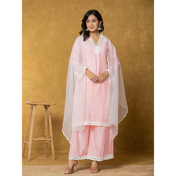 Yufta Peach Silk Cotton Lining Kurta with Palazzo and Dupatta (Set of 3)