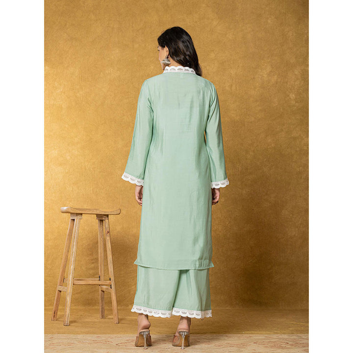 Yufta Sea Green Silk Cotton Lining Kurta with Palazzo and Dupatta (Set of 3)