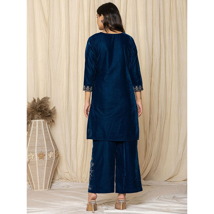 Yufta Blue Velvet Kurta and Palazzo (Set of 2)