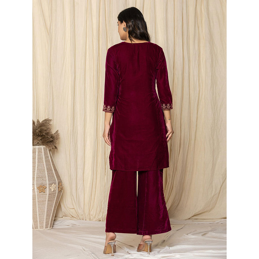 Yufta Marron Velvet Kurta and Palazzo (Set of 2)