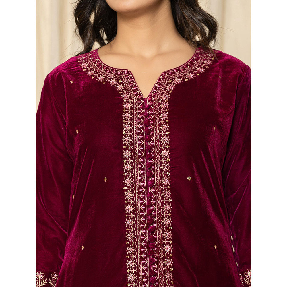 Yufta Marron Velvet Kurta and Palazzo (Set of 2)