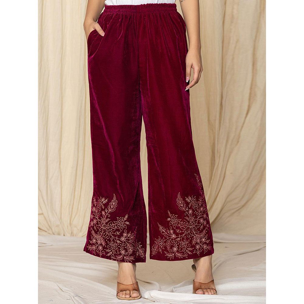 Yufta Marron Velvet Kurta and Palazzo (Set of 2)