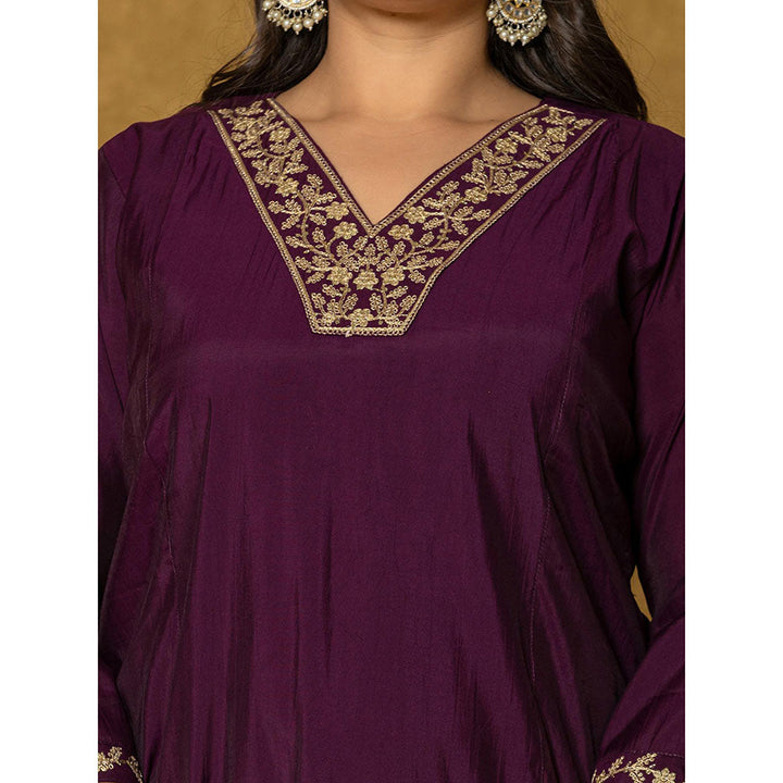 Yufta Purple Silk Embroidered Kurta and Pant with Dupatta (Set of 3)