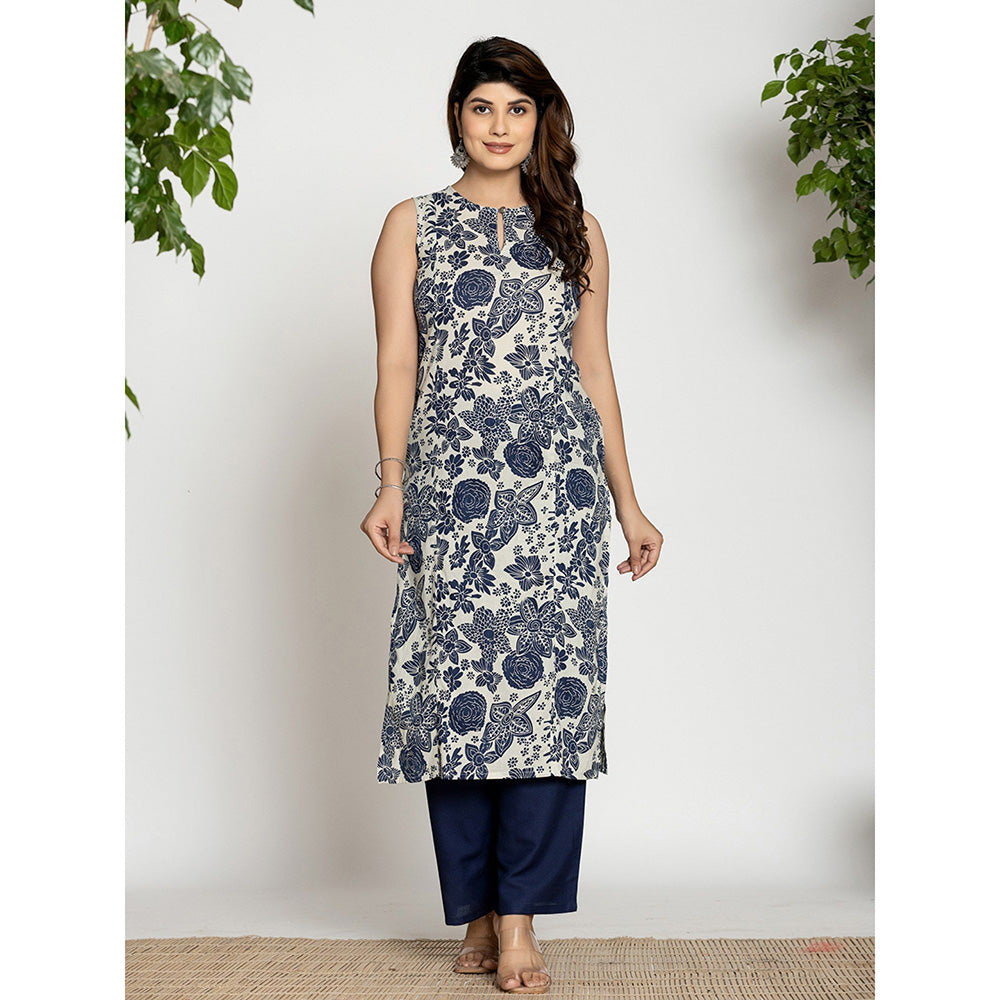 Yufta Blue Floral Printed Kurta