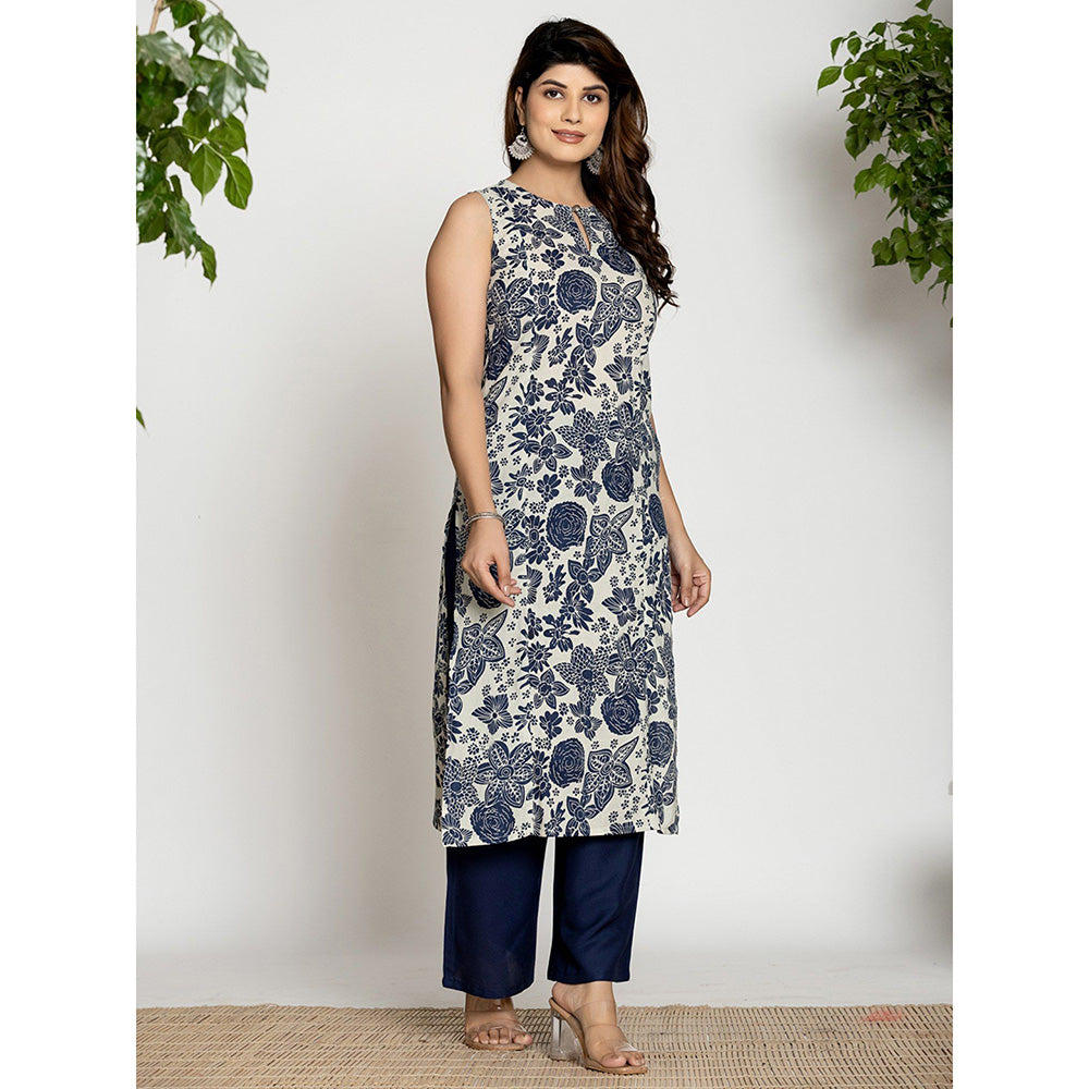 Yufta Blue Floral Printed Kurta