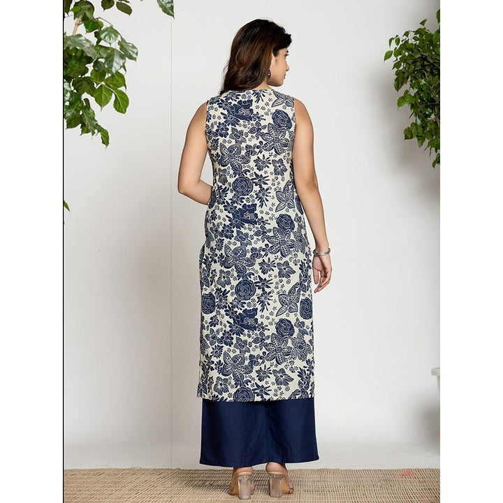 Yufta Blue Floral Printed Kurta