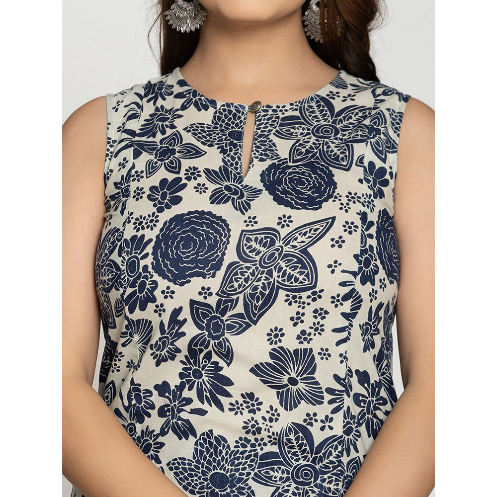 Yufta Blue Floral Printed Kurta