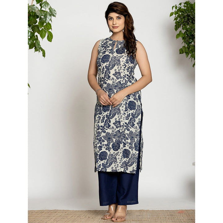 Yufta Blue Floral Printed Kurta