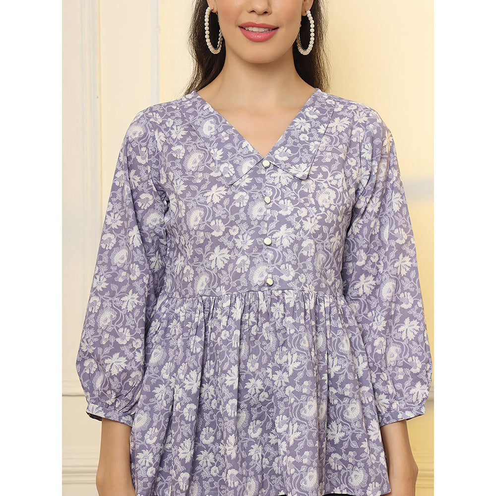 Yufta Cotton Purple Peplum Style Tunic