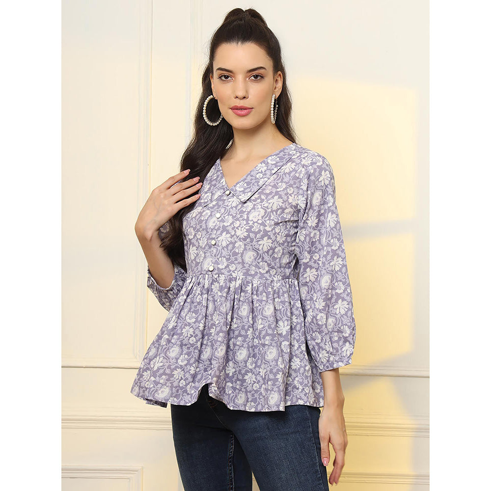 Yufta Cotton Purple Peplum Style Tunic