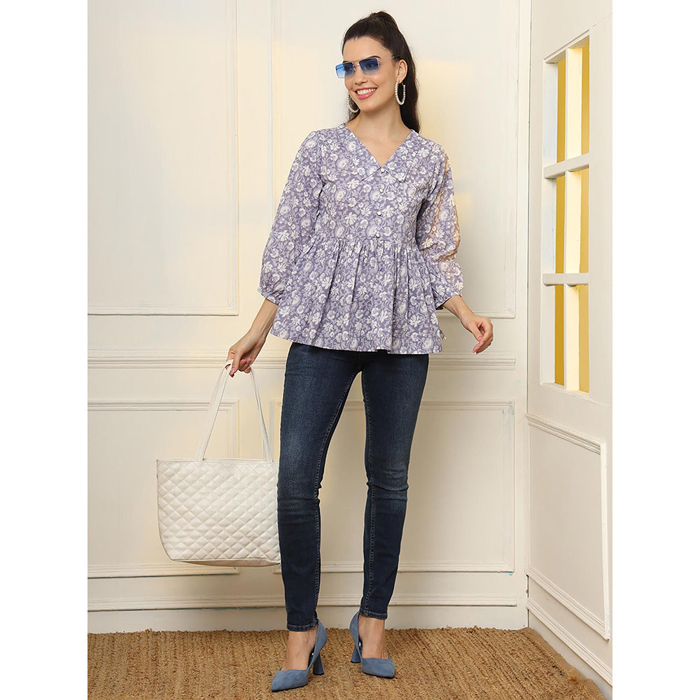 Yufta Cotton Purple Peplum Style Tunic