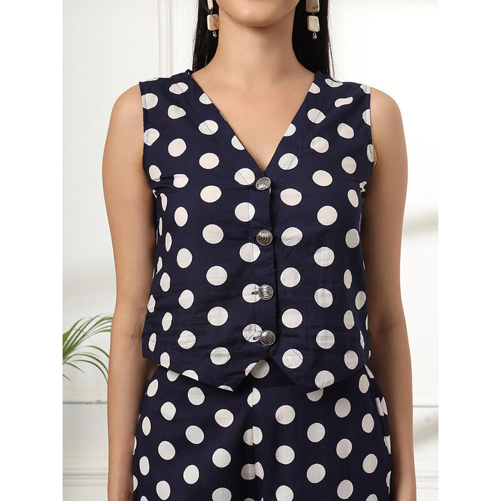 Yufta Blue Cotton Polka Dot Waistcoat Co-Ord (Set of 2)