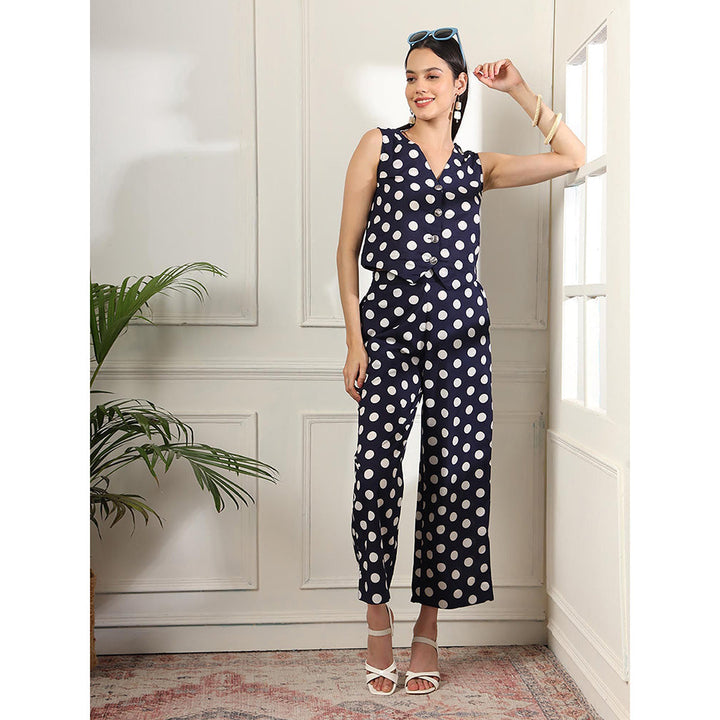 Yufta Blue Cotton Polka Dot Waistcoat Co-Ord (Set of 2)