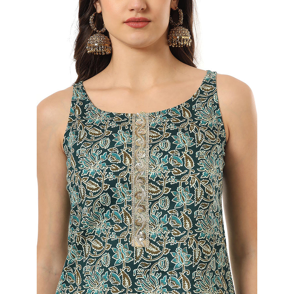 Yufta Cotton Green Kurti with Palazzo (Set of 3)