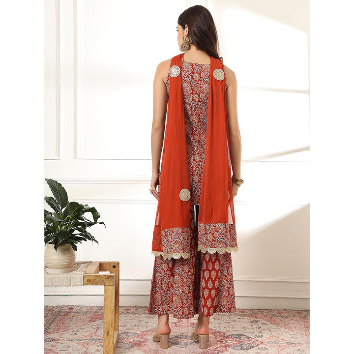 Yufta Cotton Rust Kurti with Sharara and Dupatta (Set of 3)