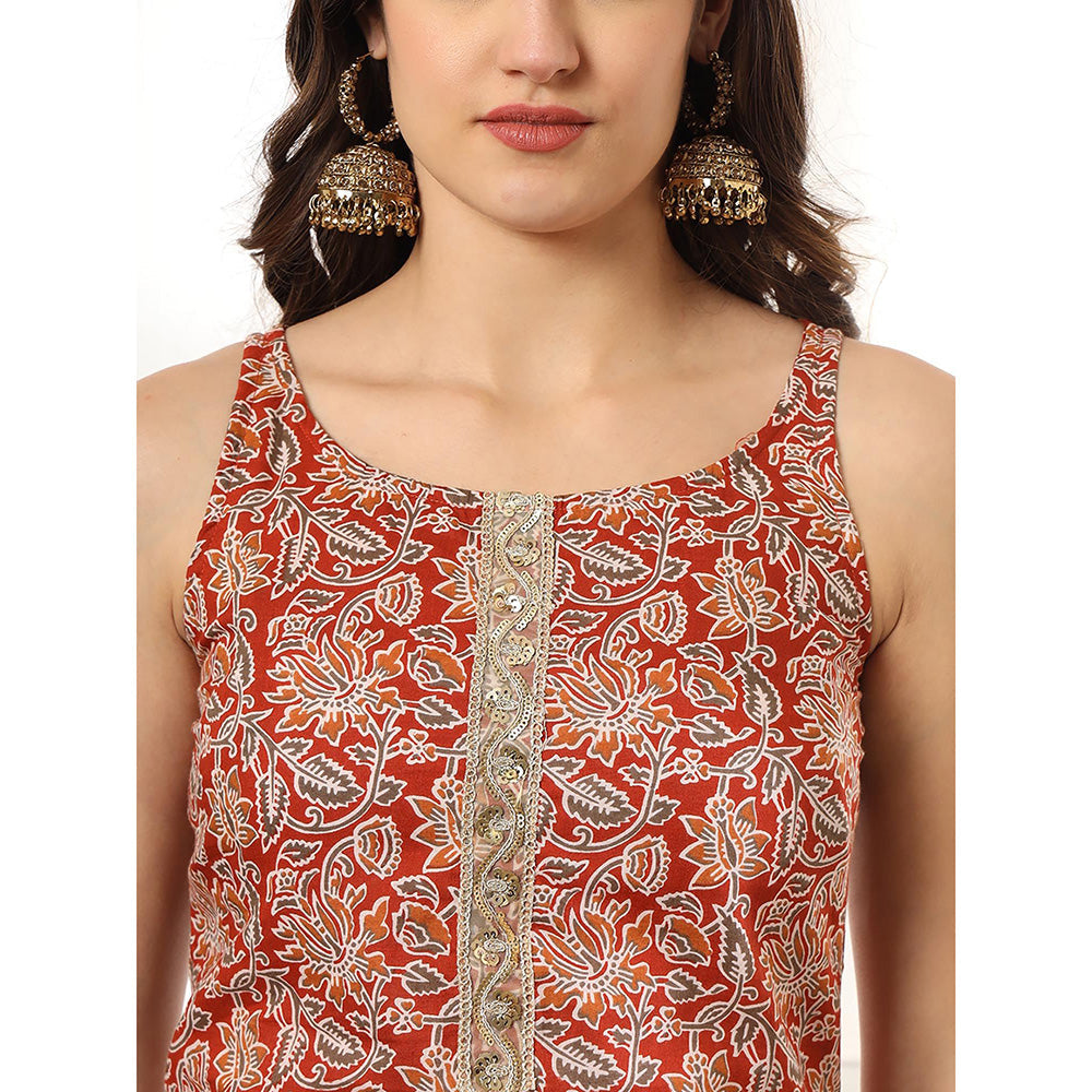 Yufta Cotton Rust Kurti with Sharara and Dupatta (Set of 3)