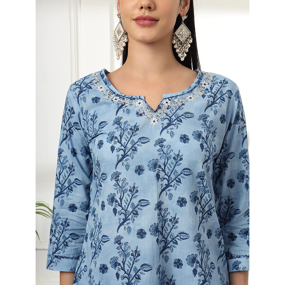 Yufta Cotton Blue Kurta with Pant & Dupatta (Set of 3)