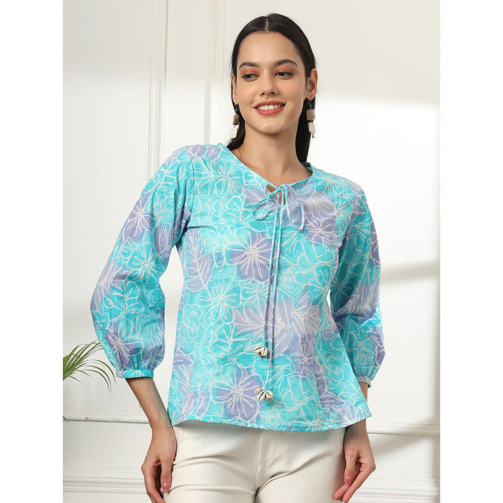 Yufta Sky Blue Printed Cotton Top