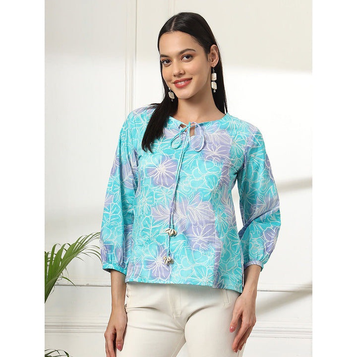 Yufta Sky Blue Printed Cotton Top