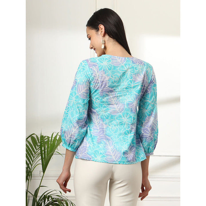 Yufta Sky Blue Printed Cotton Top