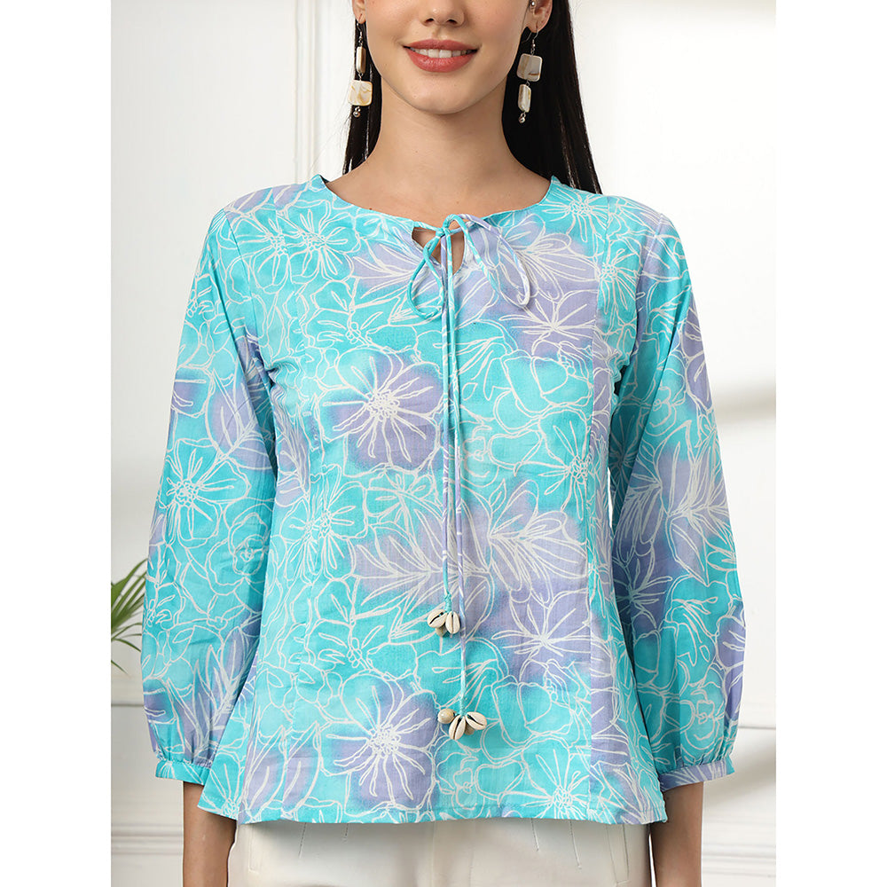 Yufta Sky Blue Printed Cotton Top