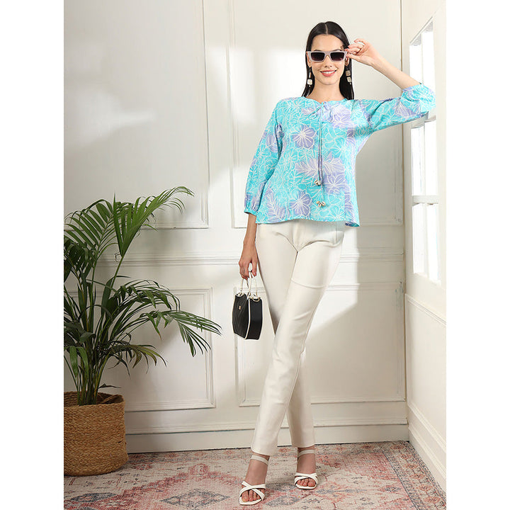 Yufta Sky Blue Printed Cotton Top