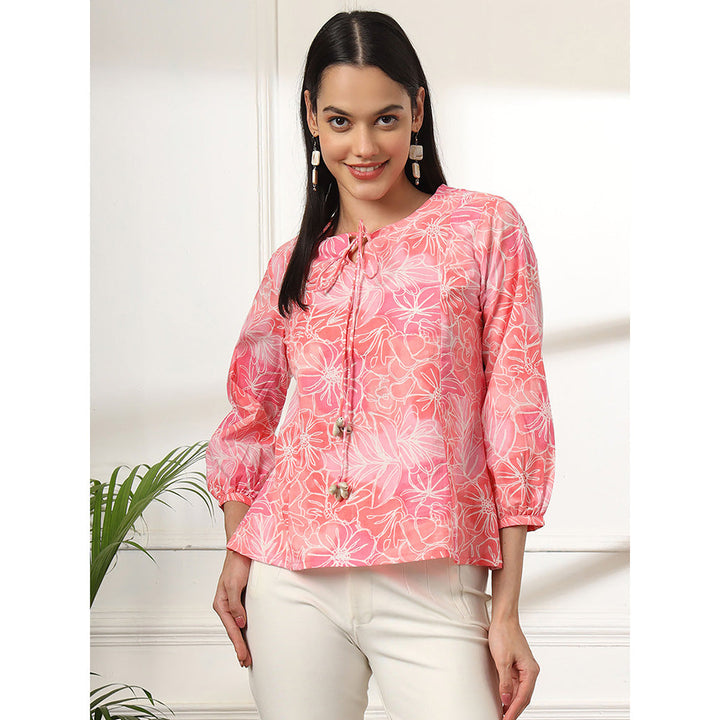 Yufta Pink Printed Cotton Peplum Top