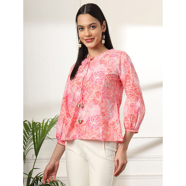 Yufta Pink Printed Cotton Peplum Top