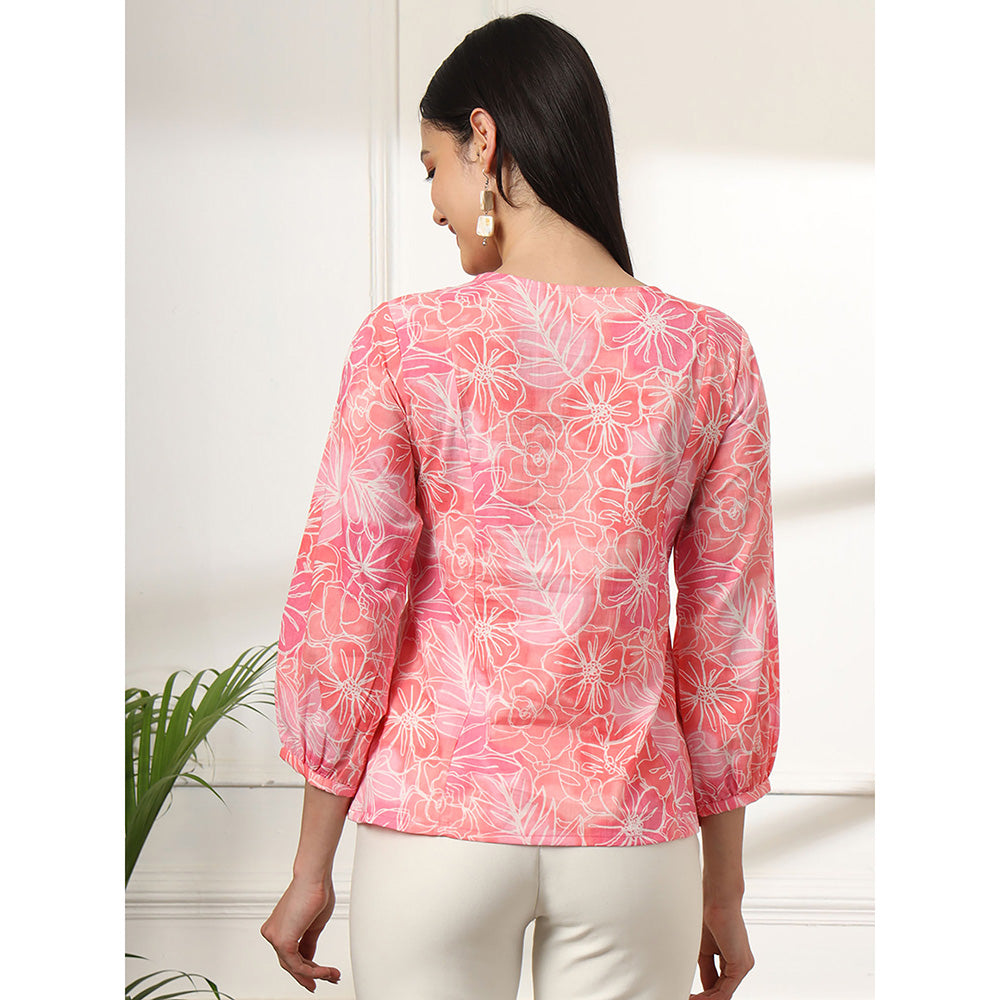 Yufta Pink Printed Cotton Peplum Top