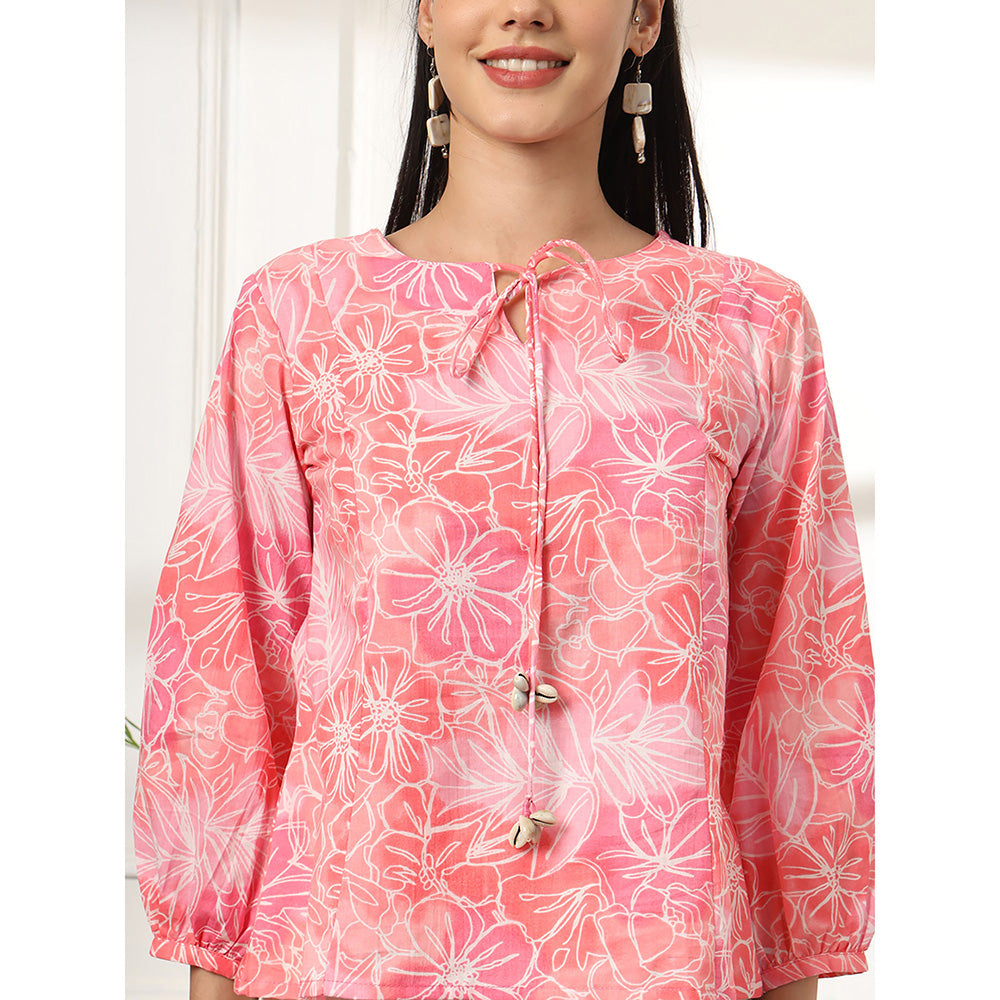 Yufta Pink Printed Cotton Peplum Top