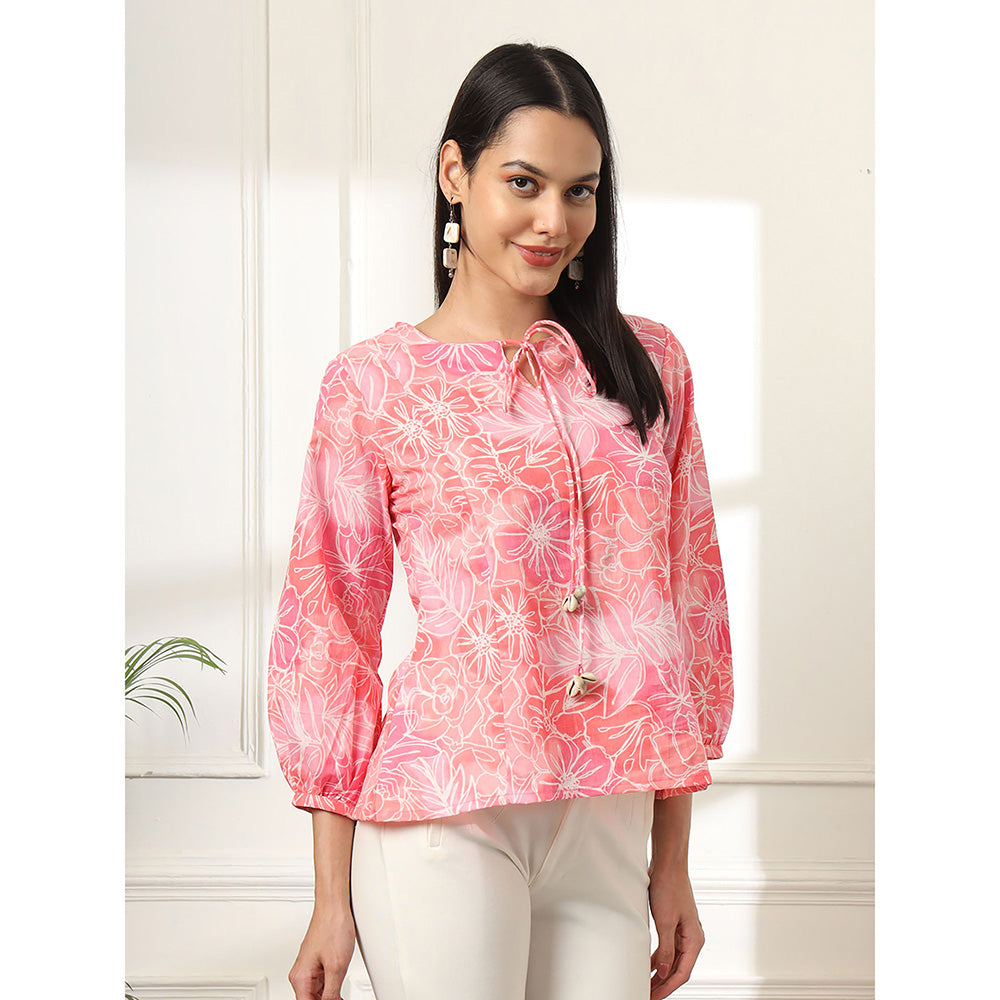 Yufta Pink Printed Cotton Peplum Top