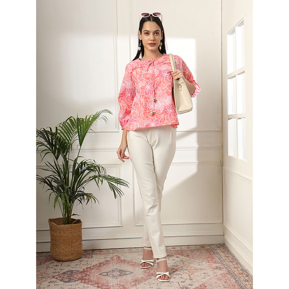 Yufta Pink Printed Cotton Peplum Top