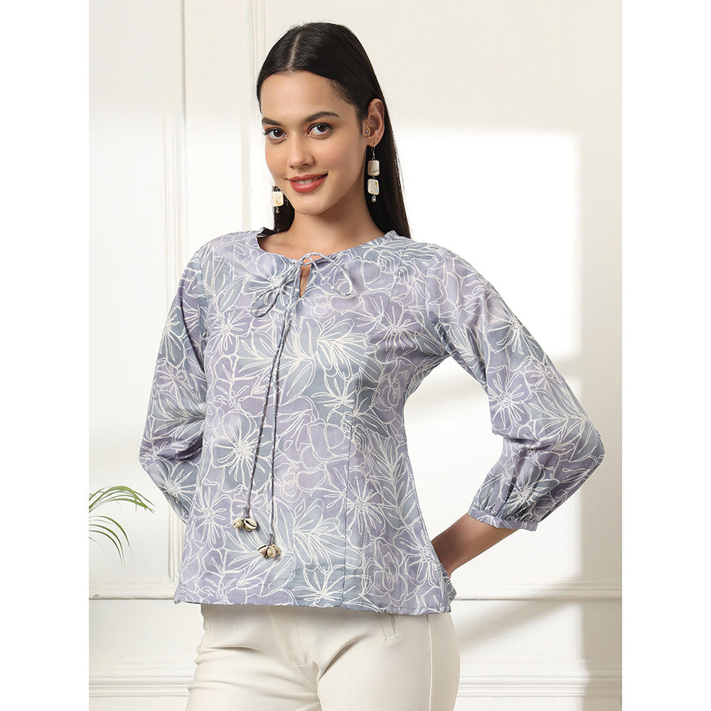 Yufta Grey Printed Cotton Peplum Top