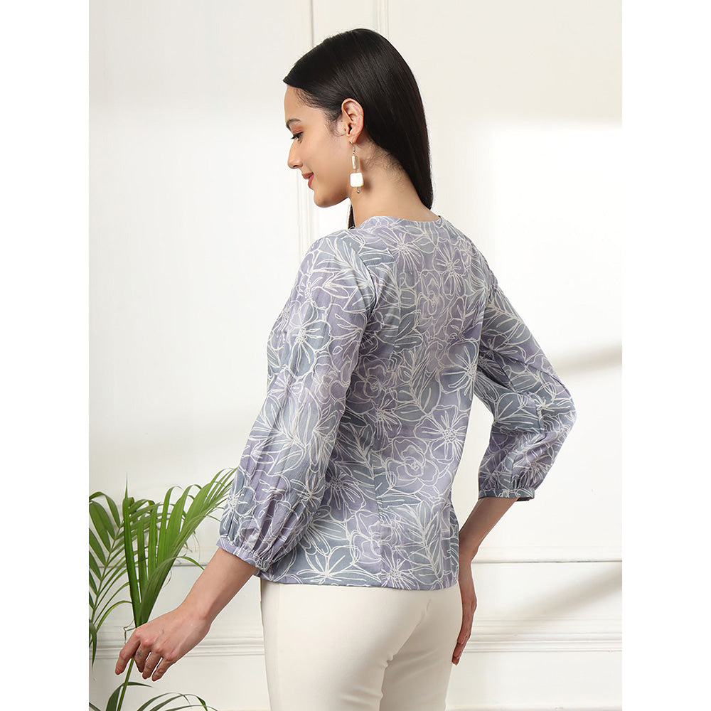 Yufta Grey Printed Cotton Peplum Top