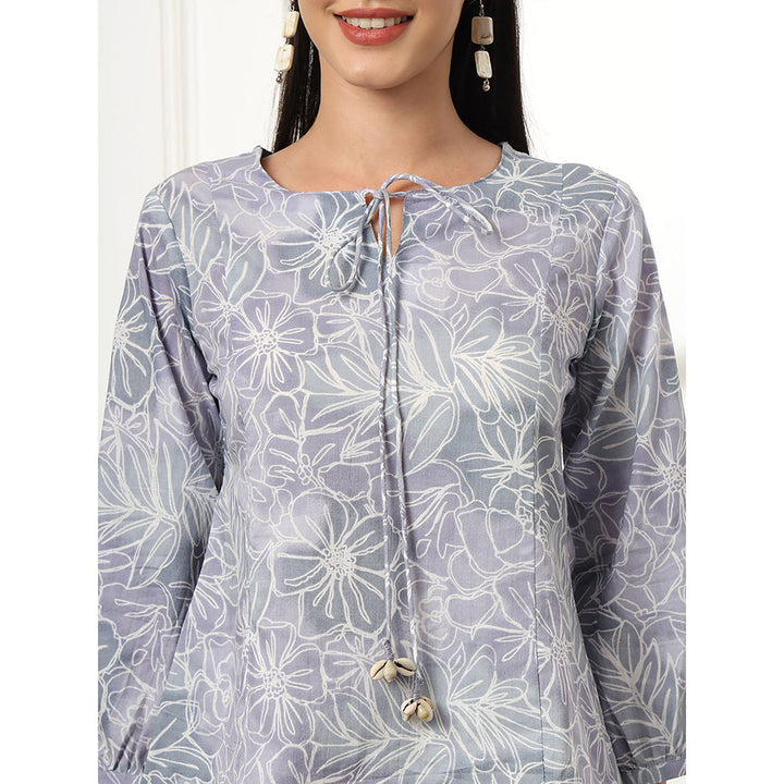 Yufta Grey Printed Cotton Peplum Top