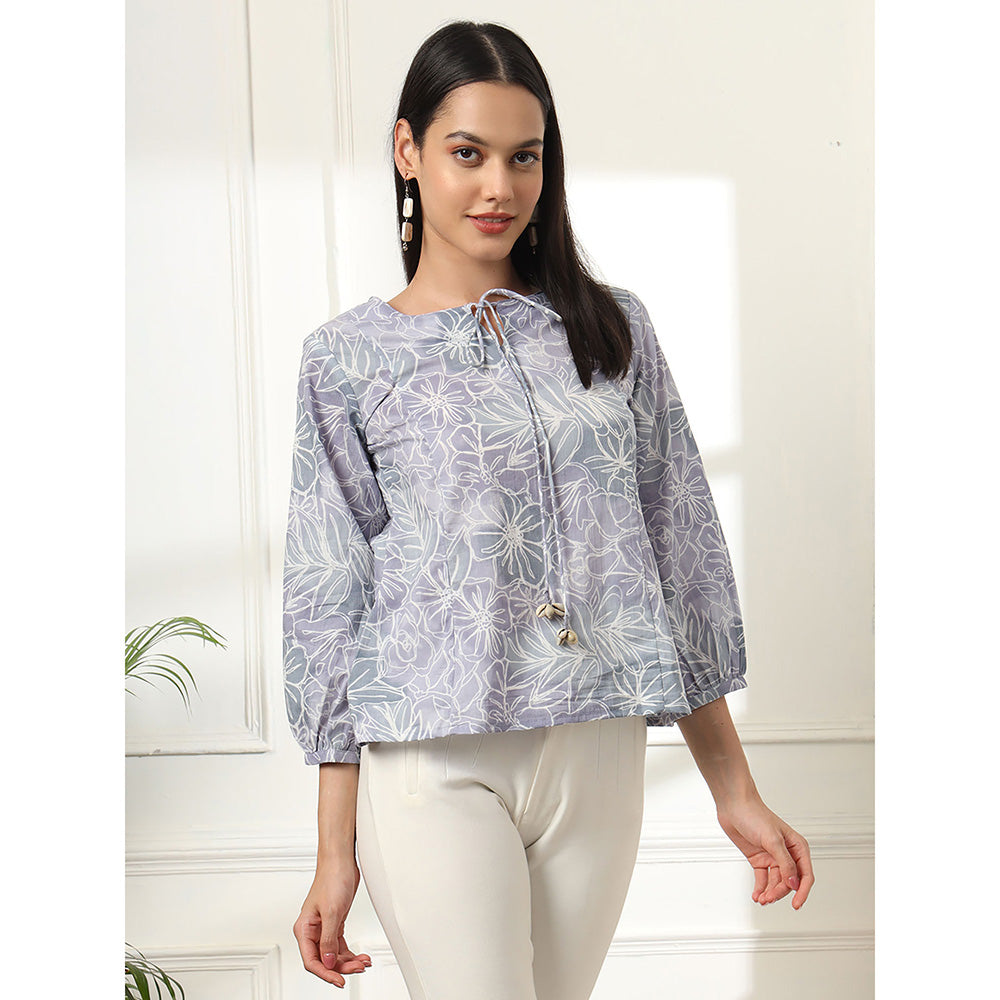 Yufta Grey Printed Cotton Peplum Top