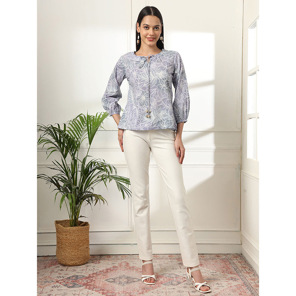 Yufta Grey Printed Cotton Peplum Top