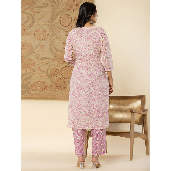 Yufta Lavender Mirror Work Kurta and Trouser with Dupatta (Set of 3)