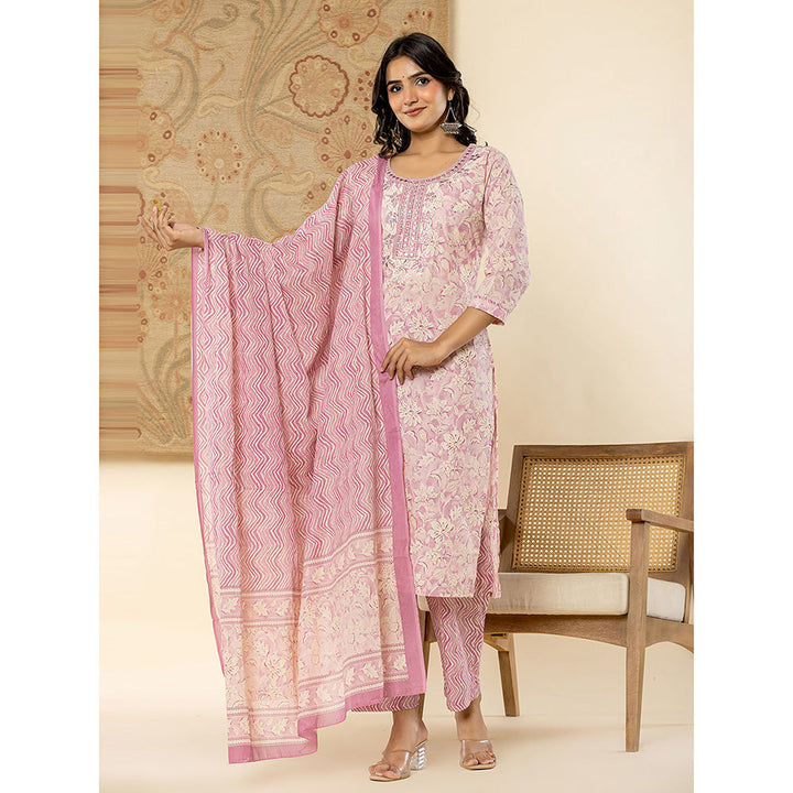 Yufta Lavender Mirror Work Kurta and Trouser with Dupatta (Set of 3)