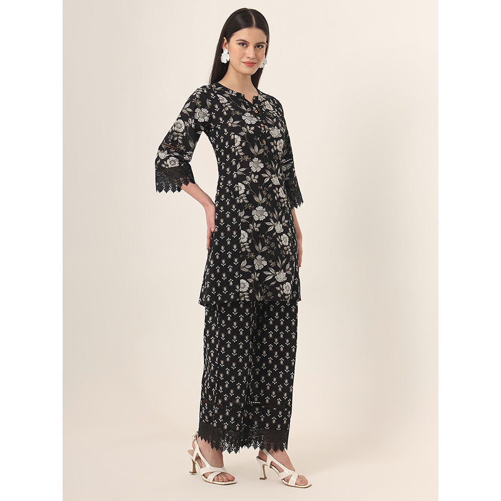 Yufta Black Floral Tunic and Palazzo (Set of 2)