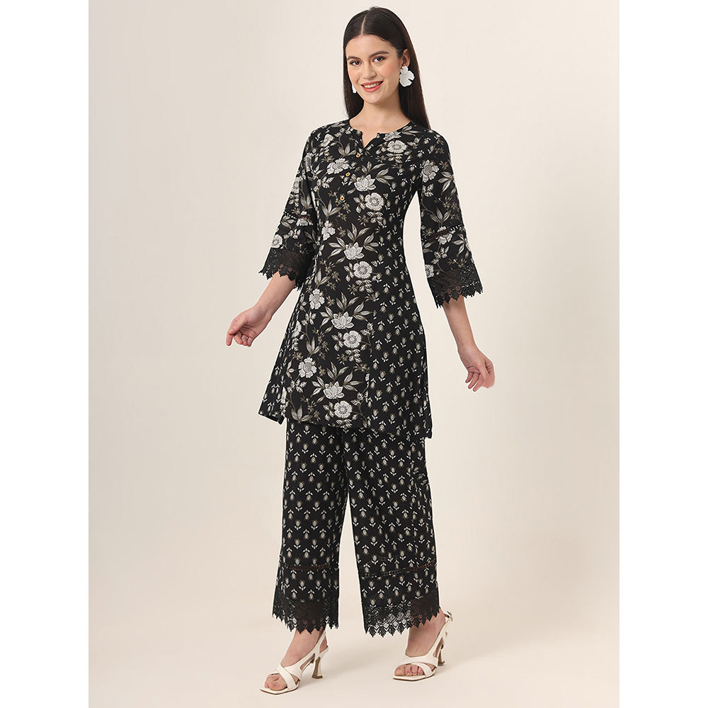 Yufta Black Floral Tunic and Palazzo (Set of 2)