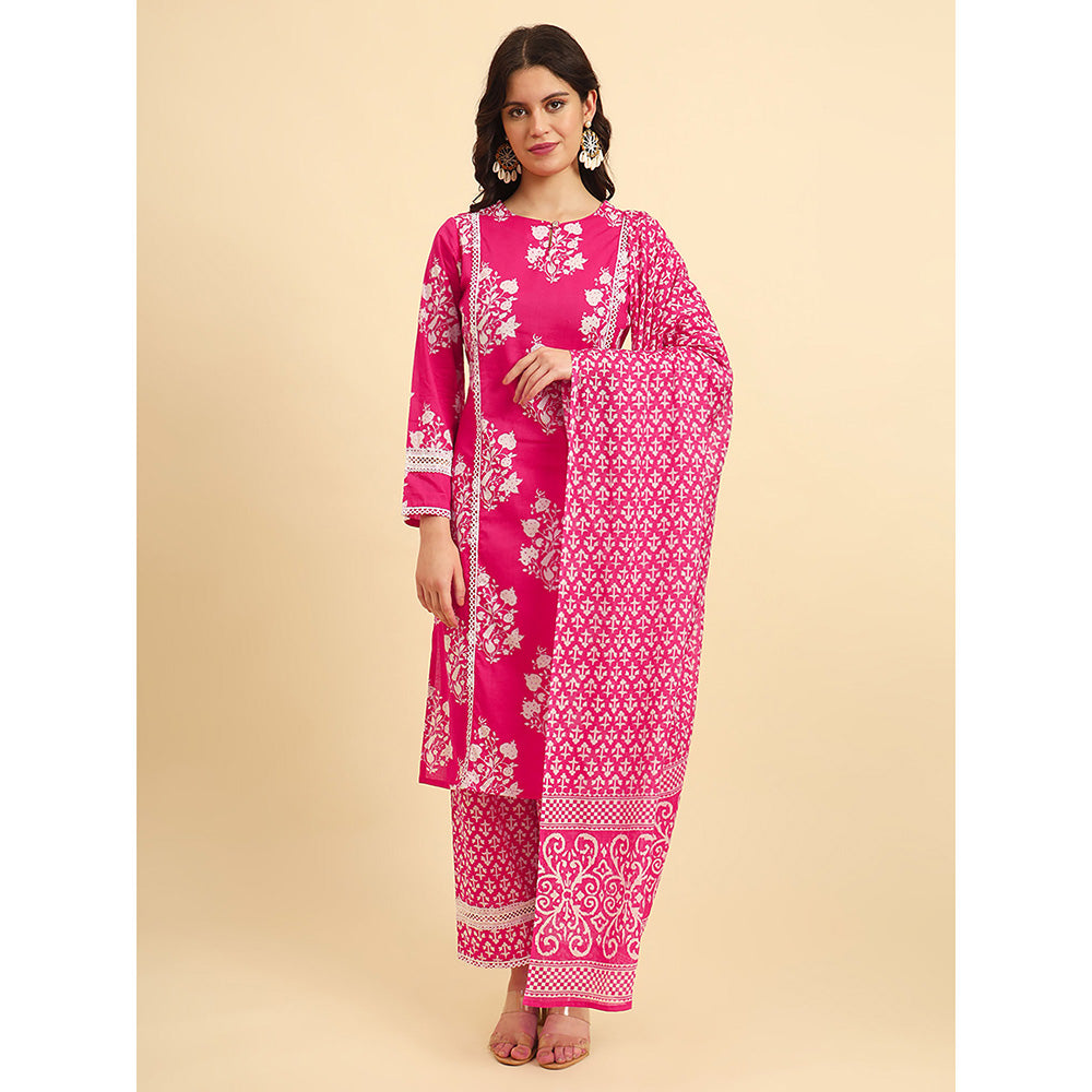 Yufta Pink Floral Kurta and Trouser with Dupatta (Set of 3)