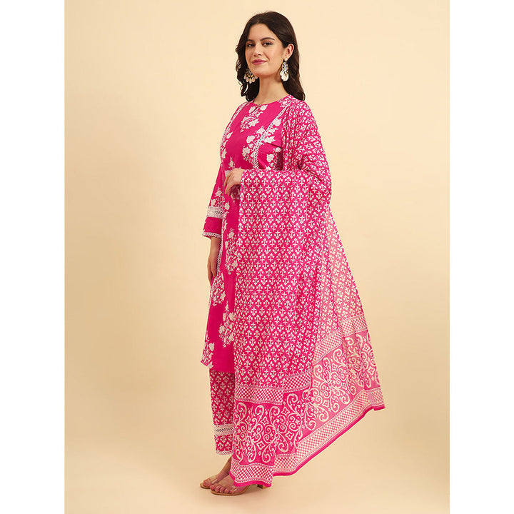 Yufta Pink Floral Kurta and Trouser with Dupatta (Set of 3)