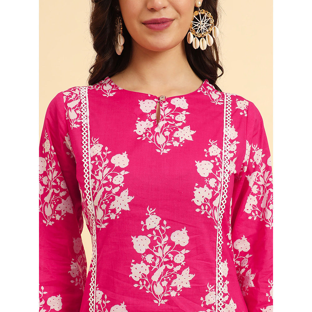 Yufta Pink Floral Kurta and Trouser with Dupatta (Set of 3)