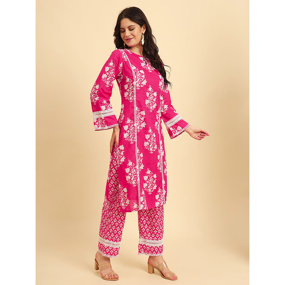 Yufta Pink Floral Kurta and Trouser with Dupatta (Set of 3)