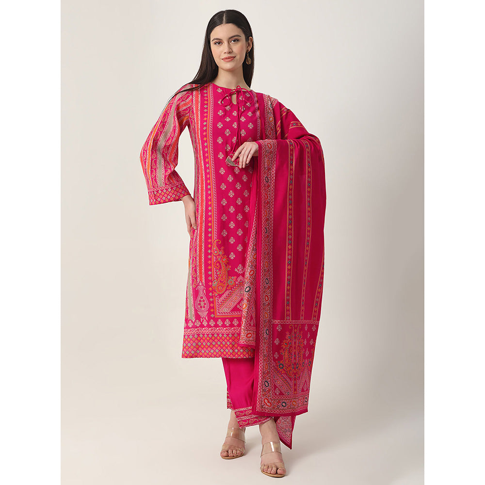 Yufta Pink Printed Kurta and Trouser with Dupatta (Set of 3)