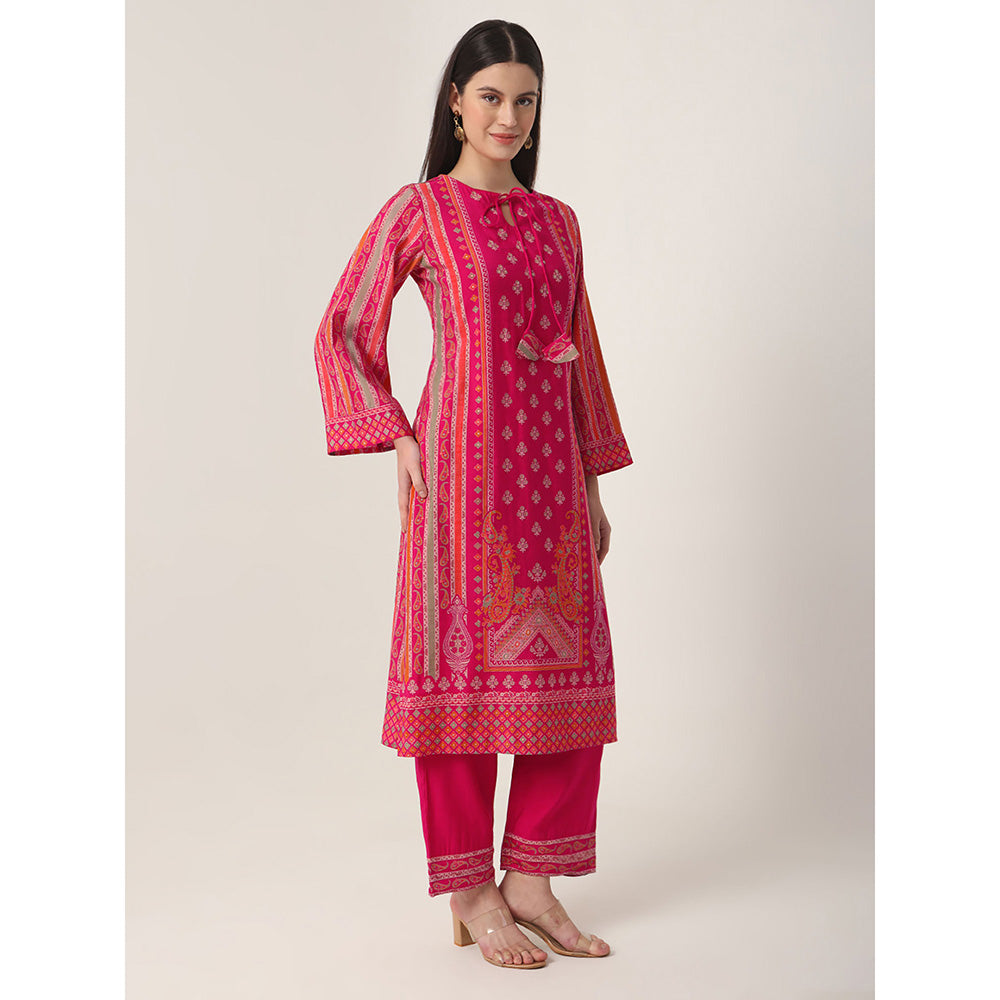 Yufta Pink Printed Kurta and Trouser with Dupatta (Set of 3)