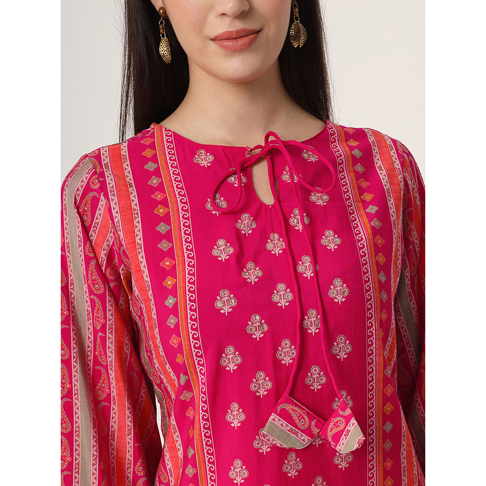 Yufta Pink Printed Kurta and Trouser with Dupatta (Set of 3)