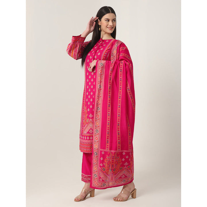 Yufta Pink Printed Kurta and Trouser with Dupatta (Set of 3)